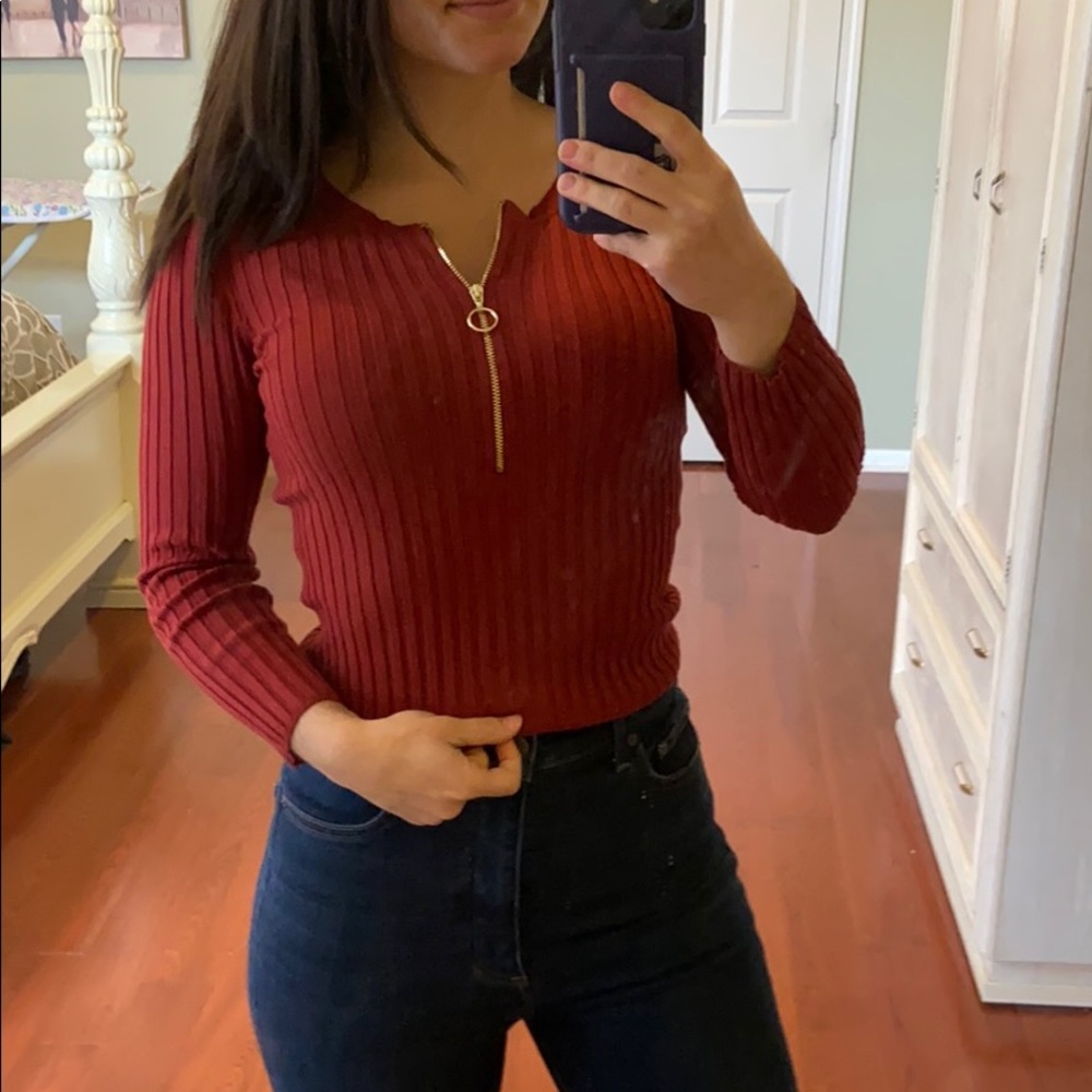 Half zip, burnt orange sweater